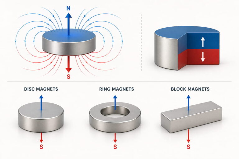 Gängige Formen von Neodym-Magneten mit axialer Magnetisierung
