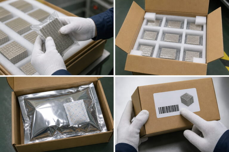 Endkontrolle der Verpackung bei der Herstellung von NdFeB-Magneten