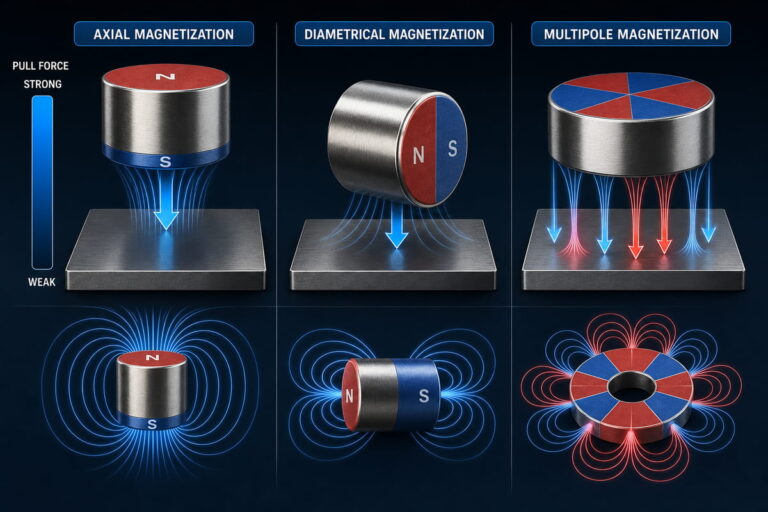 Magnetisierungsrichtung und Zugkraft von Neodym-Magneten