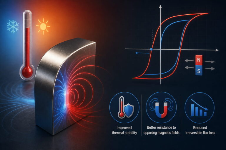 Temperatur und Koerzitivfeldstärke von Neodym-Magneten