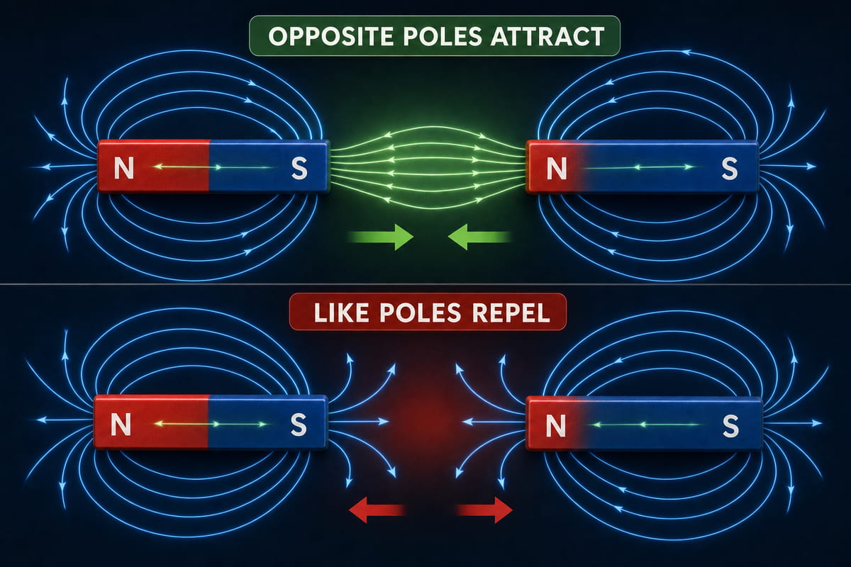 Warum ziehen sich die entgegengesetzten Pole eines Stabmagneten an?