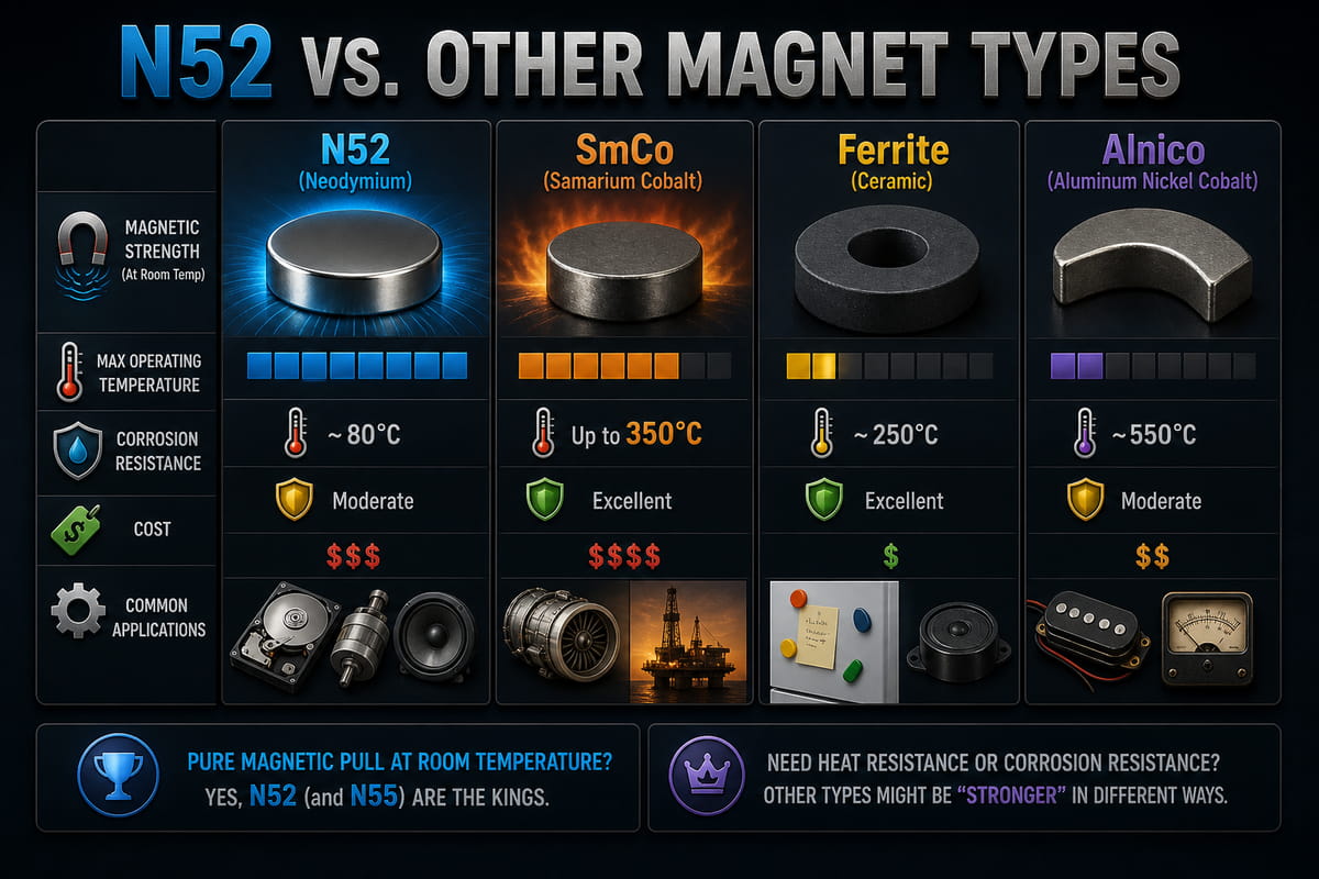 N52 im Vergleich zu anderen Magnetarten